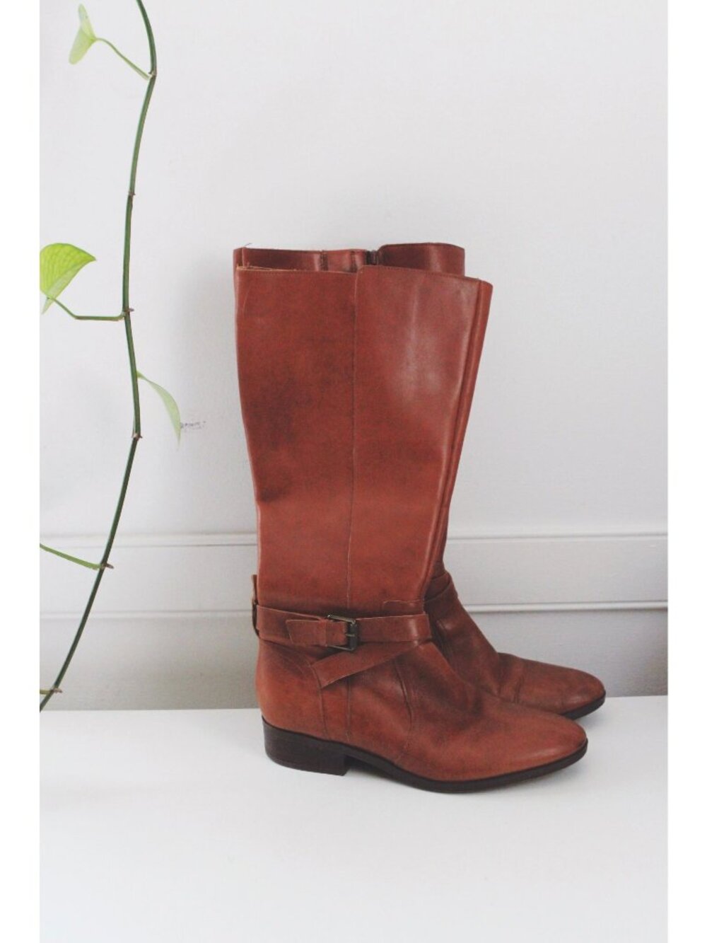 Naturalizer Rena Brown Leather Knee-High Riding Boots With Buckle Detail 8.5 Wid